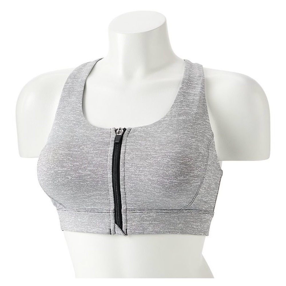 Tek Gear Heathered Gray Zip Sports Bra